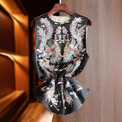 Haut sans manches brodé vintage style chinois chic pour soirée chic