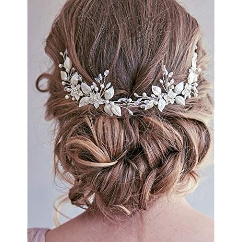 Cathercing Pearls Bridal Hair Comb for Wedding Leaf Hair Comb Silver for Women Wedding Hair Accessories for Bride Hair Clip Silver Headpiece for Wedding Party Prom Gift(2pcs) Cover