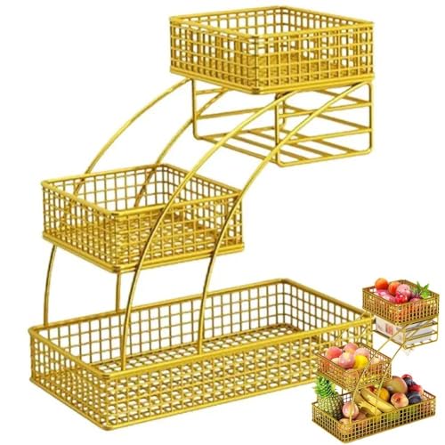 Soporte para cesta de frutas de hierro con tres niveles de diseño robusto 2