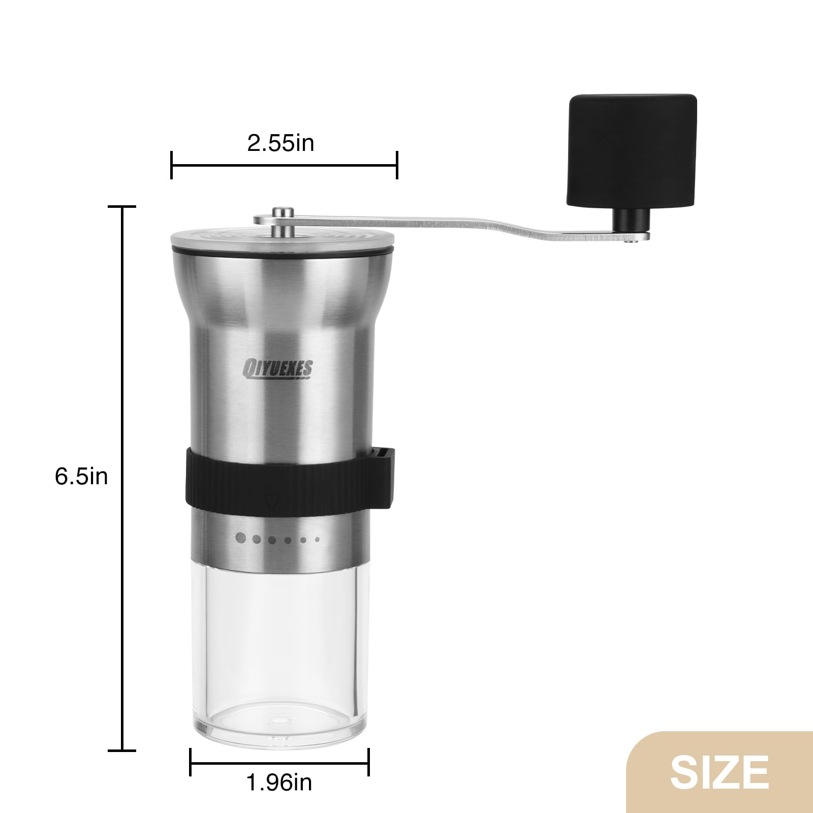 Molinillo de café manual, manivela portátil de acero inoxidable, 6 ajustes de grosor, molinillo de café con rebabas de cerámica, perfecto para familias, camping