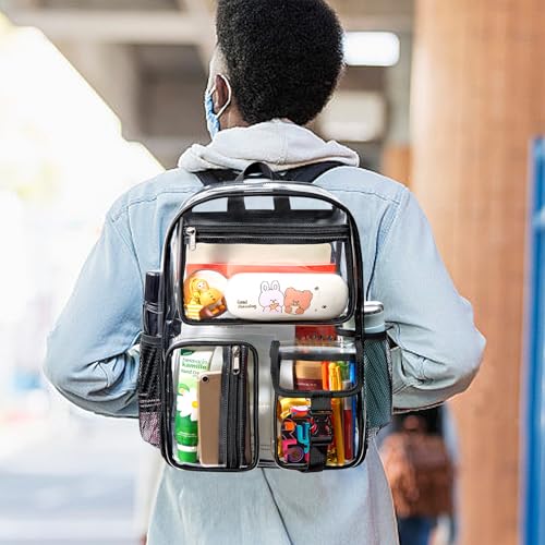 Image of gdbis Heavy Duty Clear Backpack for Stadium Events, Large Capacity Clear Bookbag Transparent Backpack with Reinforced Strap for College Work Travel Concerts Security - Black