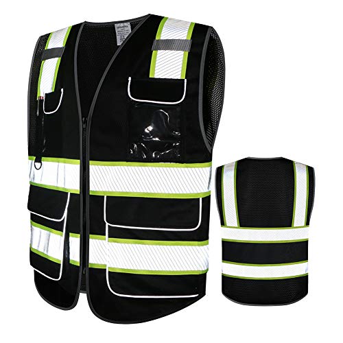 LOHASPRO Colete masculino de alta visibilidade, colete refletivo com bolsos, colete de trabalho de c