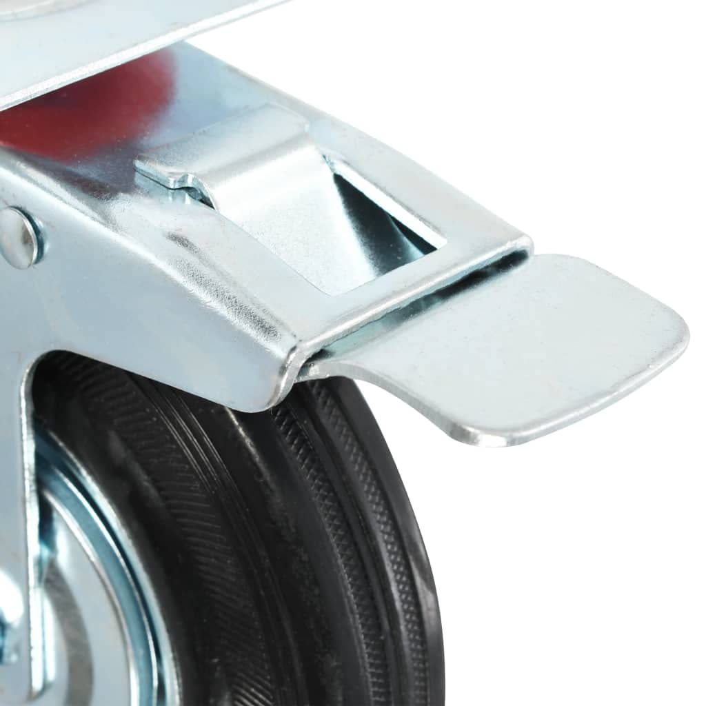 Lenkrollen mit Doppelbremsen Set 4 Stück 125 mm Gummi Eisen mit Zinkbeschichtung für Werkstatt Industrie Möbelwagen Transportgerät