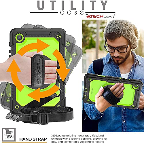 TECHGEAR UTILITY Case fits Samsung Galaxy Tab A7 Lite 8.7" (SM-T220 / SM-T225) Tough Rugged HEAVY DUTY Armour Shockproof Impact Case with 360 Rotating Stand, Hand Strap and Shoulder Strap - Green - Image 3