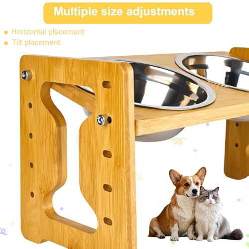 bssmmai Hundenapf Erhöht, Rutschfestes Höhenverstellbarer Futternapf Hund Erhöht mit Gestell, 5 Einstellbare Futterstation Hund mit 2 Hundenapf Edelstahl für Kleine Hunde