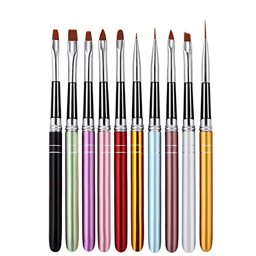 10 Pack Set Acrylic Nail Kit, Nail Brush, Nail Art, Metal Handle with Round Brush for Acrylic Powder, Nail Supplies Supply