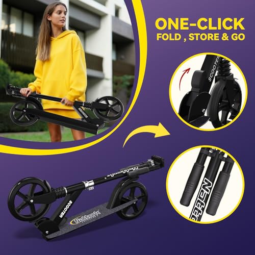 Image of Nattork Kick Scooter for Age 6+ Kids Teens Adults, Max Load 240 LBS, Adjustable Height Foldable with 8 inch Large Wheels, Anti-Shock Suspension
