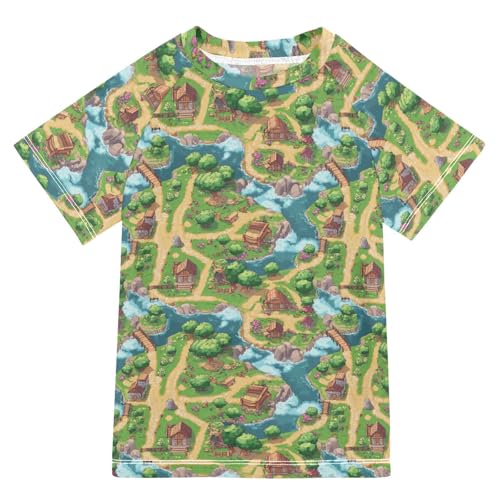 Boy Bathing Suit Short Sleeve Little Girls Swimsuit 3T Boho Game Map