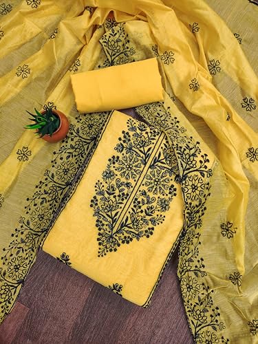 Image of Sidhidata Cotton Women's Chanderi Embroidery Work Unstitched Salwar Suit Dress Material With Chanderi Embroidered Dupatta