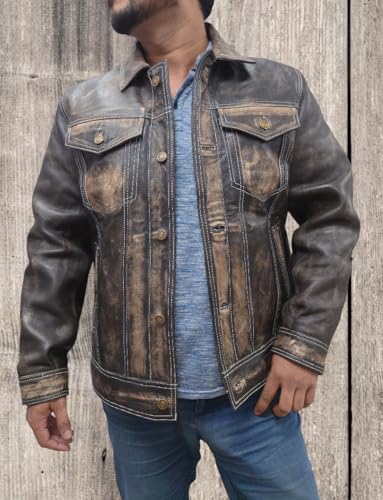 American Vintage Fashion Trucker Jacket Men - Western Motorcycle Real Lambskin Leather Jacket2