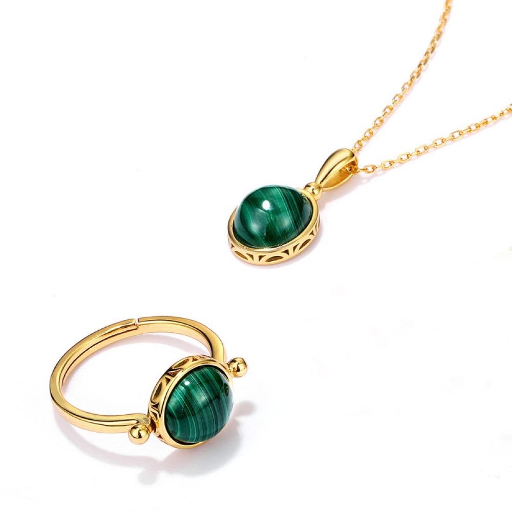 HGJH Anelli d'Argento,Anelli Regolabili per Donna Anelli Tondi in Argento Sterling 925 Malachite Placcato Oro Matrimonio 7 Anelli Chakra Anelli Promessi per Ragazze Signore