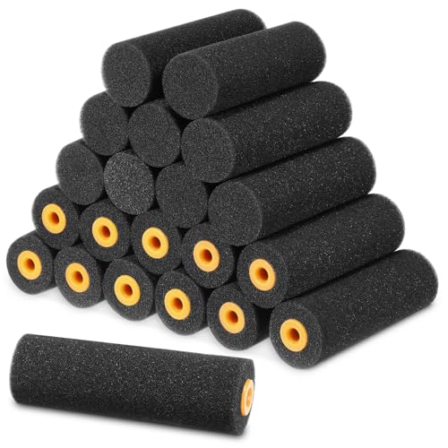 Leriton 20 rodillos de pintura de espuma negra de 4 pulgadas, rodillo de espuma de alta densidad, mini rodillo de pintura, herramienta de repuesto para paredes, aporta acabados lisos y superficies