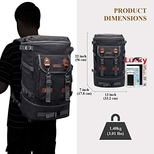 WITZMAN Travel Backpack for Men Women Canvas Backpack Carry on Luggage Rucksack Convertible Duffel Bag Large (A568 Black)
