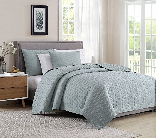 Bourina Embroidery Quilt Set Coverlet Set 3-Piece Microfiber Bedspread Included 2 Shams And 1 Quilt, King Size 104" X 92" Aqua #TOP21
