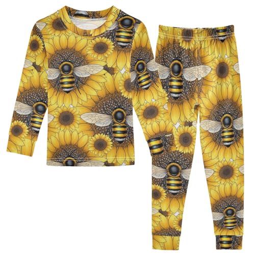 Pajama Sets Long Sleeve Bee Sunflower Pattern Soft Comfy Sleepwear 2 Piece PJS 3-8T