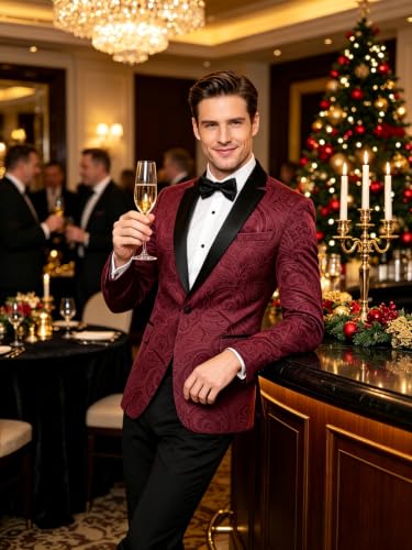 Image of Barry.Wang Velvet Mens Blazer Mardi Gras Sport Coat Brooch Regular Fit Tuxedo Peaked Lapel Suit Jacket Carnival Parade