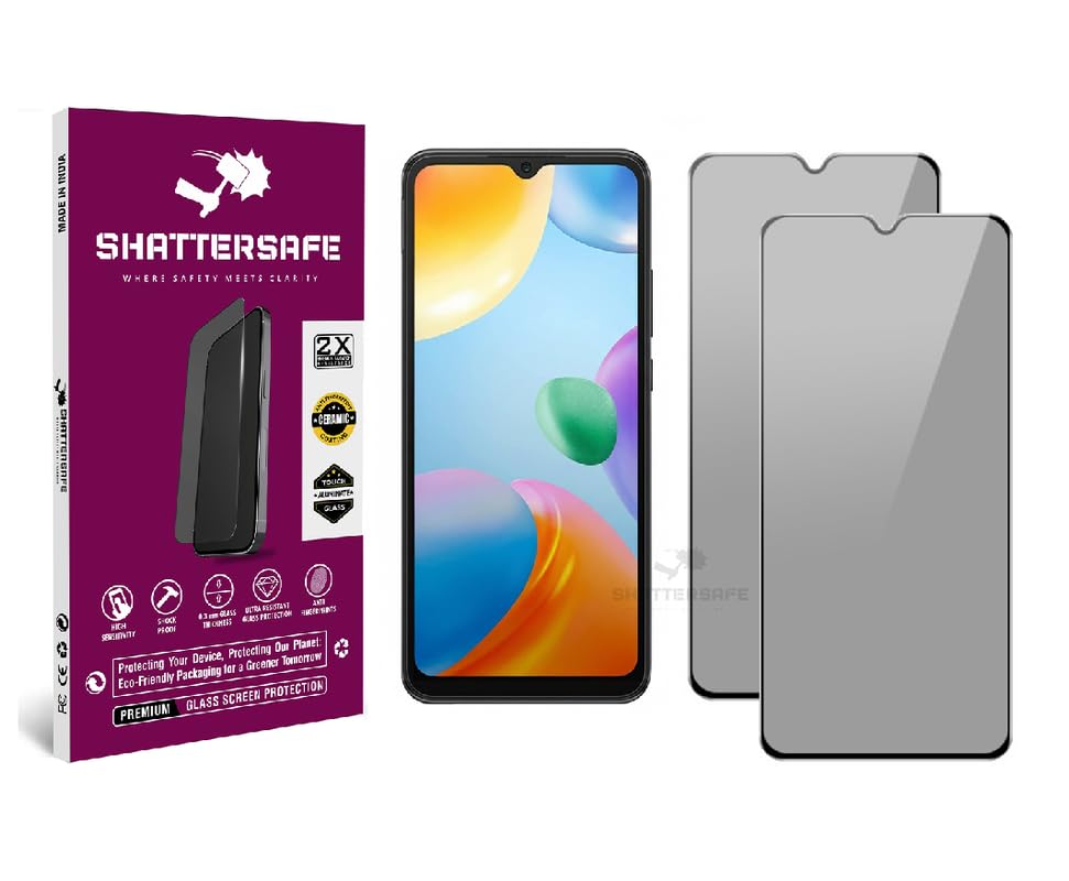 Image of Anti-Spy Privacy Tempered Glass Compatible For Redmi 10 Power / 10C / 10 / 11A / 12C [Pack of 2]. Anti-Scratch, Edge-to-Edge Protection With Easy Installation Kit & Case Friendly Fit.