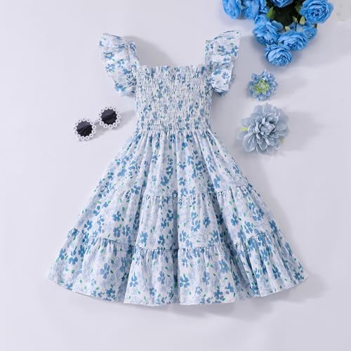 Girls Summer Dress Baby Girl Dinosaur Smocked Dress Ruffle Halter Sleeveless Swing Twirly Sundress Casual Beach Tutu Dress3