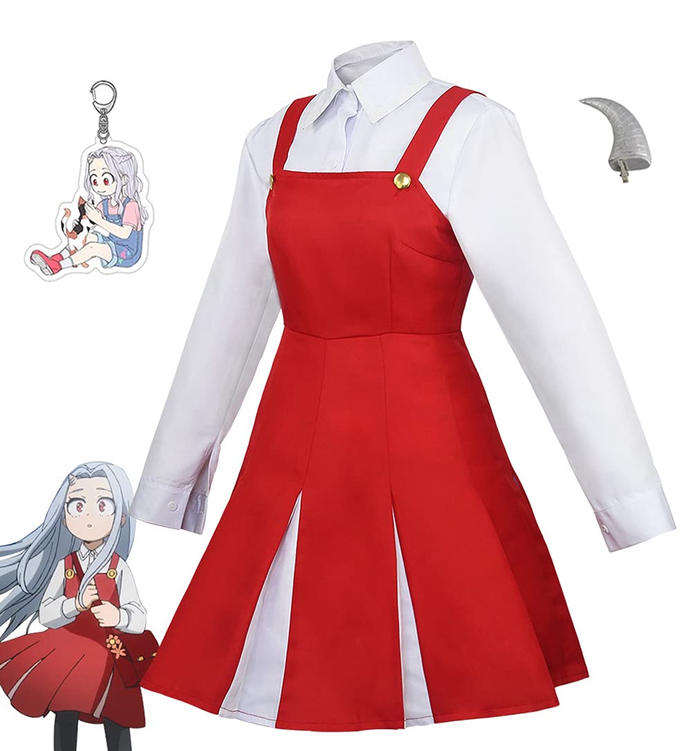 PPONEEri Costume Anime Eri MHA Cosplay Red Dresss Uniform Outfit(with Keychain and Eri Horn Clip) for Halloween