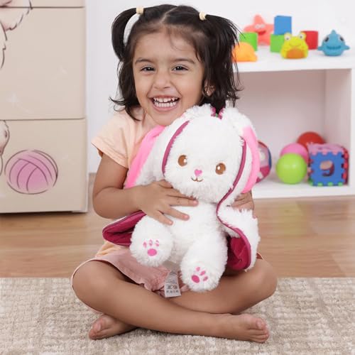 Image of Reversible Strawberry Rabbit Bunny Carrot Plush Toys with Zipper, Cute and Versatile Plushies Stuffed Animal Soft Toy Birthday Gift for Girls & Kids (Red)