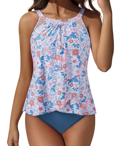 Image of SUUKSESS Women Tummy Control Tankini Bathing Suit Ruffle High Waisted Swimsuit