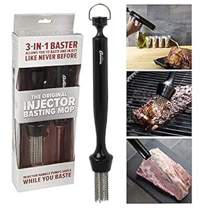 3-in-1 Barbecue Injector Basting Mop – Includes BBQ Chain Basting Brush & Meat Syringe to Baste, Marinate & Inject Food with Flavor – Grilling Accessory for Indoor Outdoor Use- Father’s Day BBQ Gift