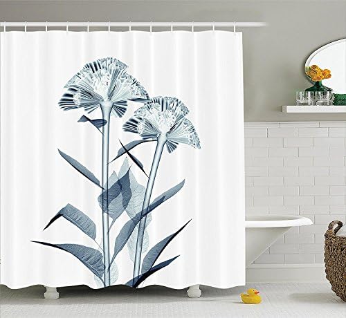 Xray Flower Decor Shower Curtain Set By Xixgc, X-Ray Image Of Flower Floral Radiography Uv Different Vision Of Mother Earth Print, Bathroom Accessories, Teal White
