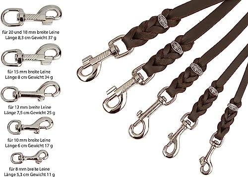 CopcoPet - Fettlederleine 1,5 m x 12 mm, Schwarz, Hunde-Leine aus Leder mit verchromtem Karabiner, geflochtene Hunde-Führleine Leder