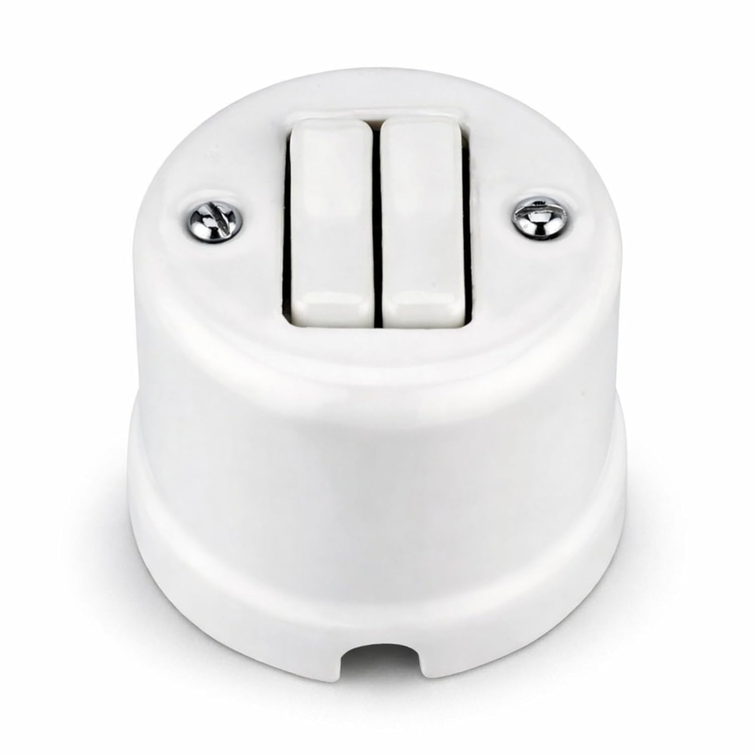 Aufputz Porzellan Retro Doppeltaster, Taster 2-Fach, All-in-One, Serie QR1 weiß