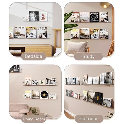 Royalita 2-Pack 17 Inch Acrylic Magazine Holder Vinyl Records Holder, Wall Display Floating Bookshelves Wall Mounted thumb #2