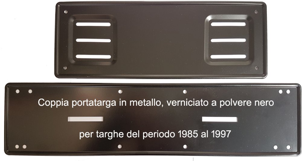 Targhe Storiche - Kit Portatarga Auto Epoca Completo (Anteriore + Posteriore) dal 1985 al 1997, Progettato per Auto Classiche d’Epoca [Metallo Nero, Affiancata]