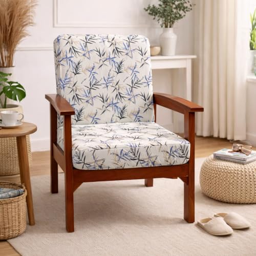 Image of STITCHNEST 'Contour Fit Series' Stretchable Printed Wooden Sofa Cover (Pack of 2) - Elastic Wooden Chair Cover | Wooden Sofa Seat Cover | Size - 20-21 x 20-21 x 3-5 in
