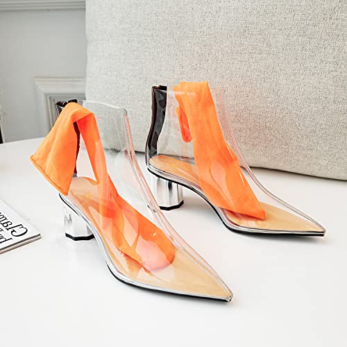 MOOMMO Women Clear Chunky Heel Ankle Booties Pointed toe Rhinestone Metal Block Heel PVC Transparent Booties Sandals Back Zipper Summer Dress Boots Party Wedding Dance Shoes Fashion 4-10 M US4