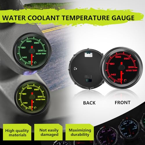 7 Color Water Temp Gauge, 100-300 F Water Coolant Temperature Gauge Kit 2-1/16" 52mm LED Backlight - Black Dial - Clear Lens - Monitoring and Displaying The Coolant Temperature in The Radiator System - Image 5