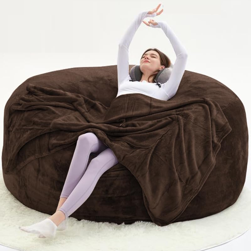 Image of 6FT,Big Bean Bag Chairs for Adults,Bean Bag with Filler Included,Memory Foam Bean Bag,Giant beanbag,Suitable for Reading Chairs in Living Room, Bedroom and Dormitory. (Khaki, 6FT)