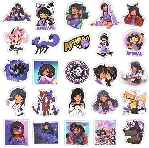 60 PCS Kawaii Aphmau Stickers, Cute Aphmau Plushies Cat Graffiti Decals Stickers Pack, Anime Game Animation Vinyl Waterproof Sticker for Water Bottles Laptop Skateboard Toys Gifts for Adult Teens Kids