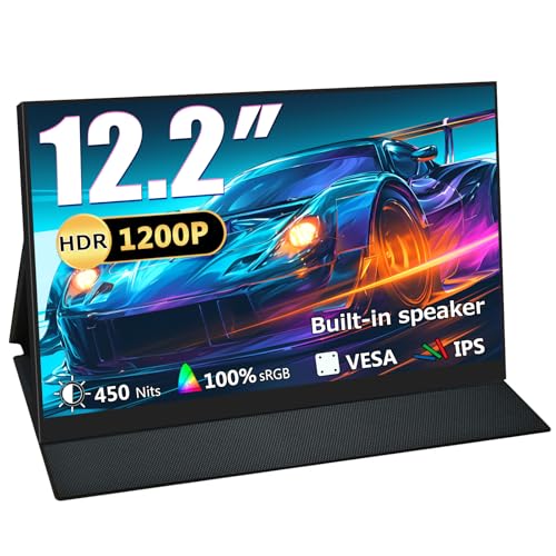 Motyeowe Portable Monitor 12,2 Zoll, 60 Hz 1200P 100% sRGB USB C,Mini HDMI,with VESA Tragbarer Ultra Slim Portable Laptop Monitor for Office Game