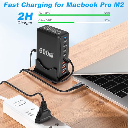 Cargador USB C de 600W AXFEE: bloque de carga rápida con 8 puertos para portátil y iPhone 3