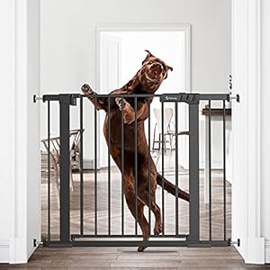 Tokkidas 40.6″-29.5″ Auto Close Baby Gate, Extra Wide Child Gate with Door, Easy Walk Thru Dog Gate for Stairs, Doorways, House, Includes 2.75″ & 5.5″ Extension, Pressure Mounted Kit NO Drilling