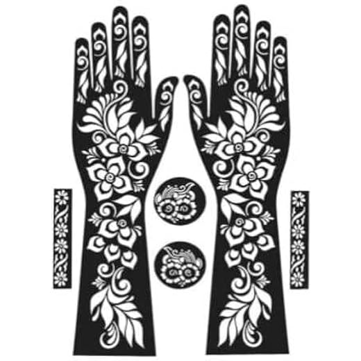 Mehndi Tattoo Sticker - Full Hands Floral Design