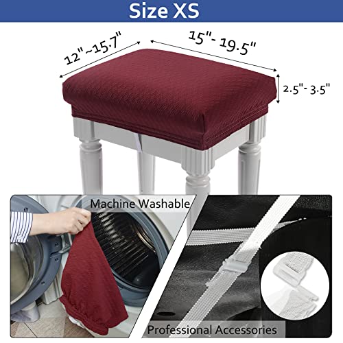 Image of 4 pcs Vanity Stool Bench Covers, Luxury Crease-Resistant Jacquard Fabric Saddle Bar Stool Slipcovers Stretch Washable, (Rectangle, 4 Counts, Burgundy)