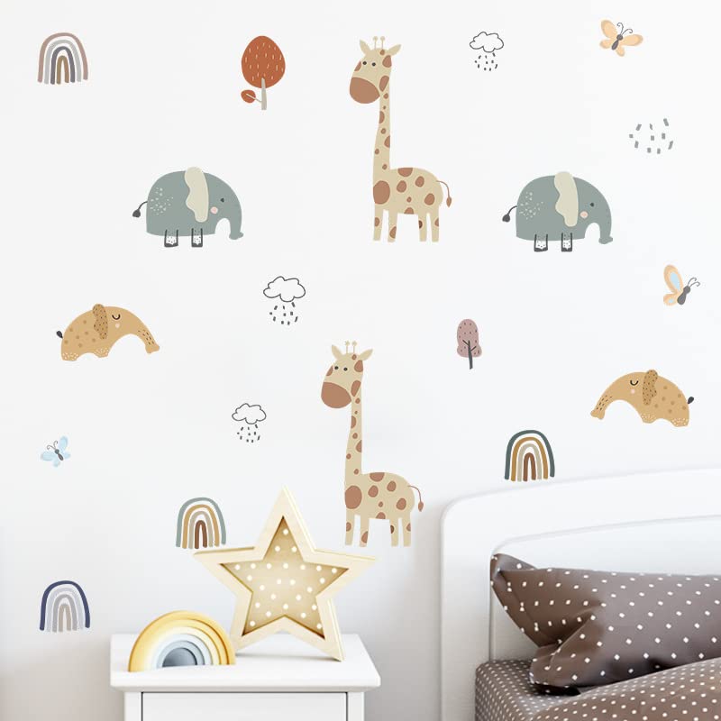 Image of WS.110013 Pumkins Boho Jungle Safari Wall Stickers Rainbow Giraffe Elephant Wall Stickers for Nursery Playroom Girls and Boys Children's Bedroom Home Decor