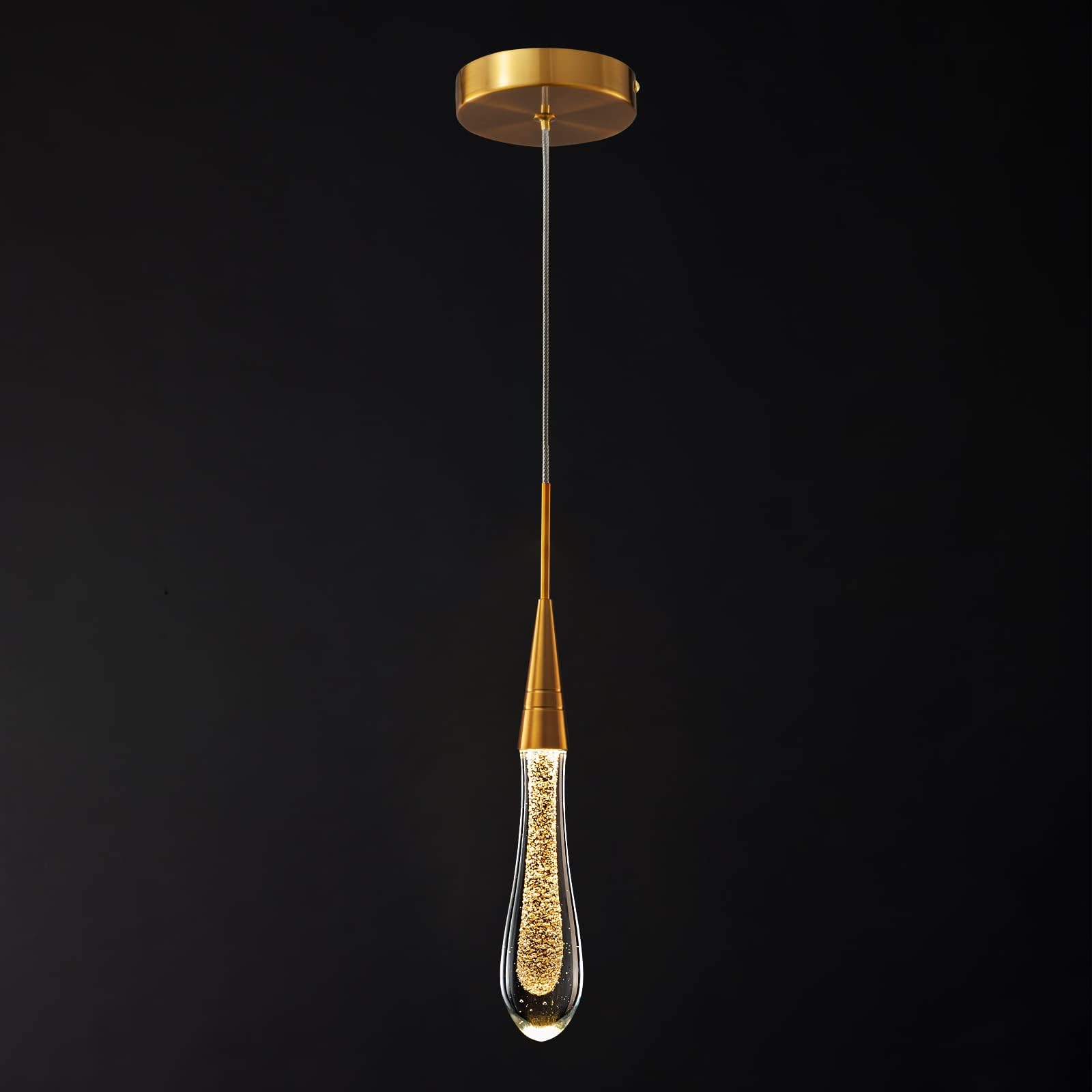 Zenithbeam Gold 1-Pack Kitchen Light Fixtures Ceiling Dimmable Led Modern Gold Pendant Light Mini Teardrop Crystal Pendant Light For Kitchen Island Bedroom Hallway Entryway (1-Pack)