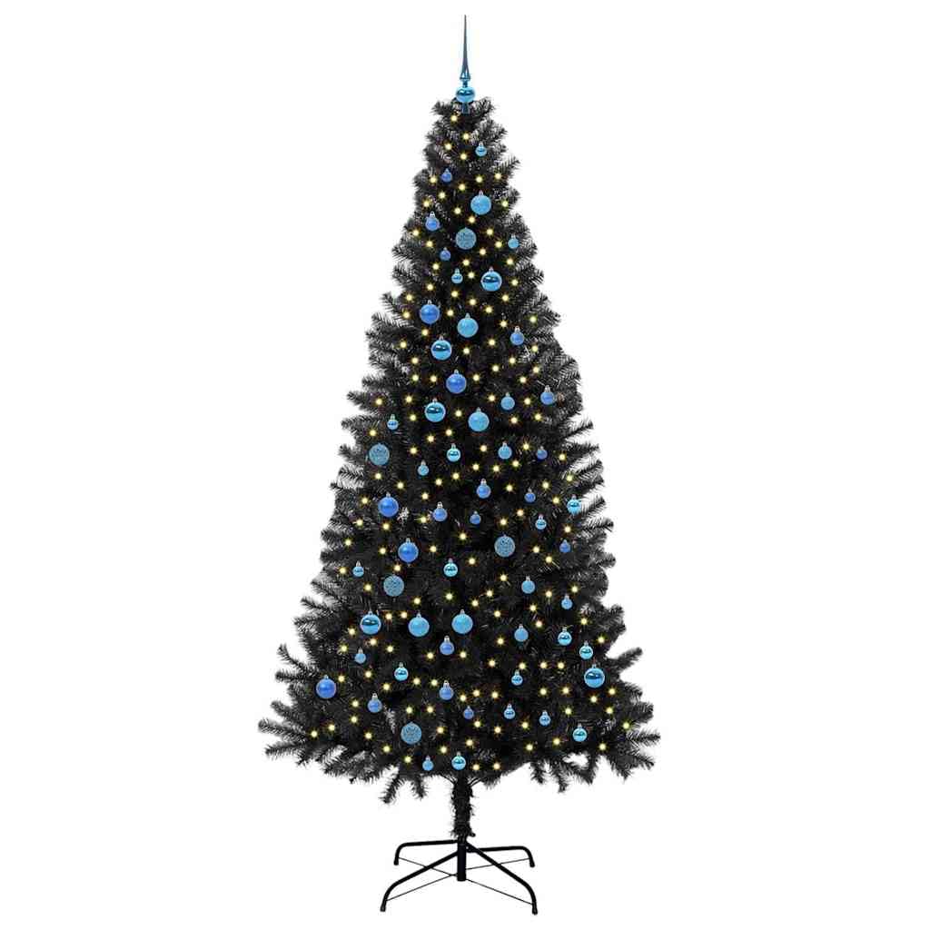 Choinka w kształcie stożka, 240 cm, czarna, PCW, z 300 diodami LED o ciepłej białej barwie, stojak, 8 trybów, do użytku wewnątrz i na zewnątrz, sztuczna choinka ze światłami