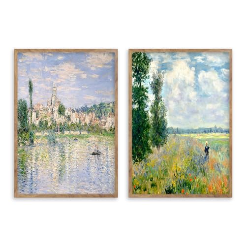 阪画屋 クロード・モネ アートパネル アートボード ポスター 玄関 壁画 壁掛け 壁飾り 部屋飾り 飾り絵 絵 絵画 油絵 ソファの背景画 インテリア 現代 モダン フレーム 額付き 木枠付きの完成品 木目調 キャンバス 風水 風景画 プレゼント ギフト