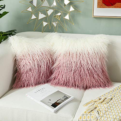 Kevin Textile Set of 2 Gradient Pink Valentine's Day Decorative New Luxury Series Merino Style Fur Throw Pillow Case Cushion Cover 18