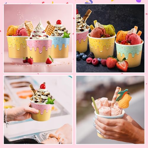 Image of 200 Pcs 6 oz Ice Cream Cups Paper Disposable Dessert Bowls Paper Ice Cream Sundae Bowls Bulk Dessert Cups Yogurt Snack Soup Containers for Cold or Hot Food Summer Birthday Party Supplies