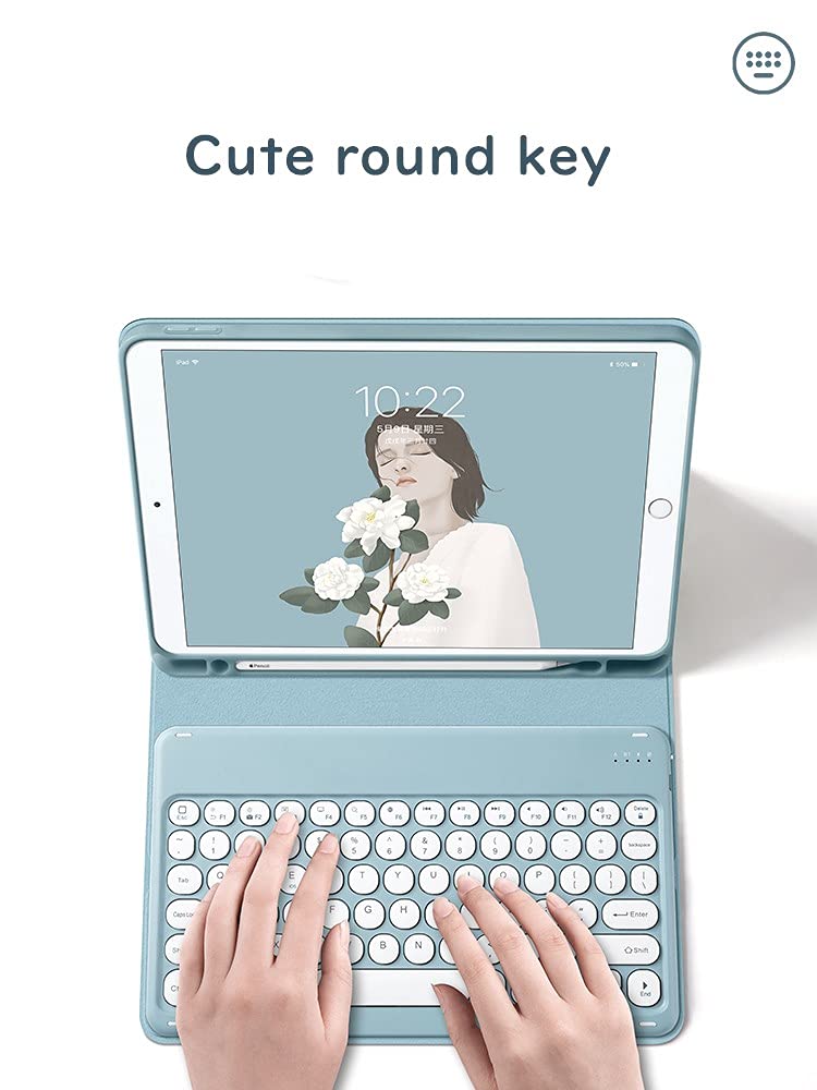 HENGHUI Keyboard Case for Galaxy Tab S6 Lite 10.4'' 2024/2022/2020 Cute Round Key Wireless Detachable BT Color Keyboard Cover with Pencil Holder (MistyBlue) - Image 3