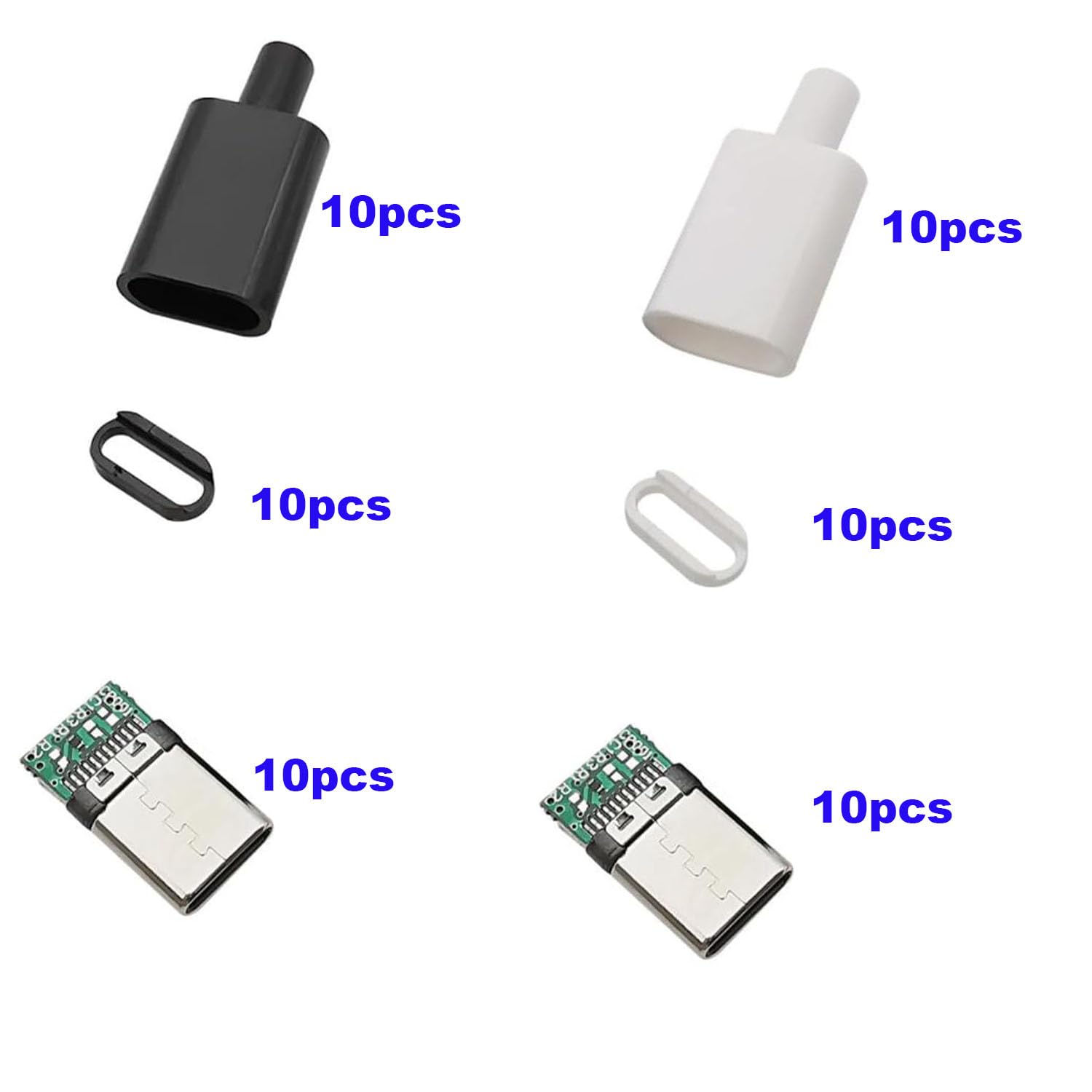 RUNCCI-YUN 20 Pezzi 24 pin USB C 3.1 saldare maschio connettore, Tipo SMT con alloggiamento connettore USB C diy male per interfaccia di linea dati (10 set neri + 10 set bianchi)