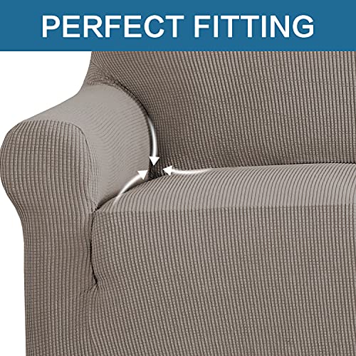 H.versailtex Stretch Sofa Covers For 3 Cushion Couch Covers Sofa Slipcovers For Living Room Feature Thick Checked Jacquard Fabric With Elastic Bottom, Sofa Large - Taupe #TOP3